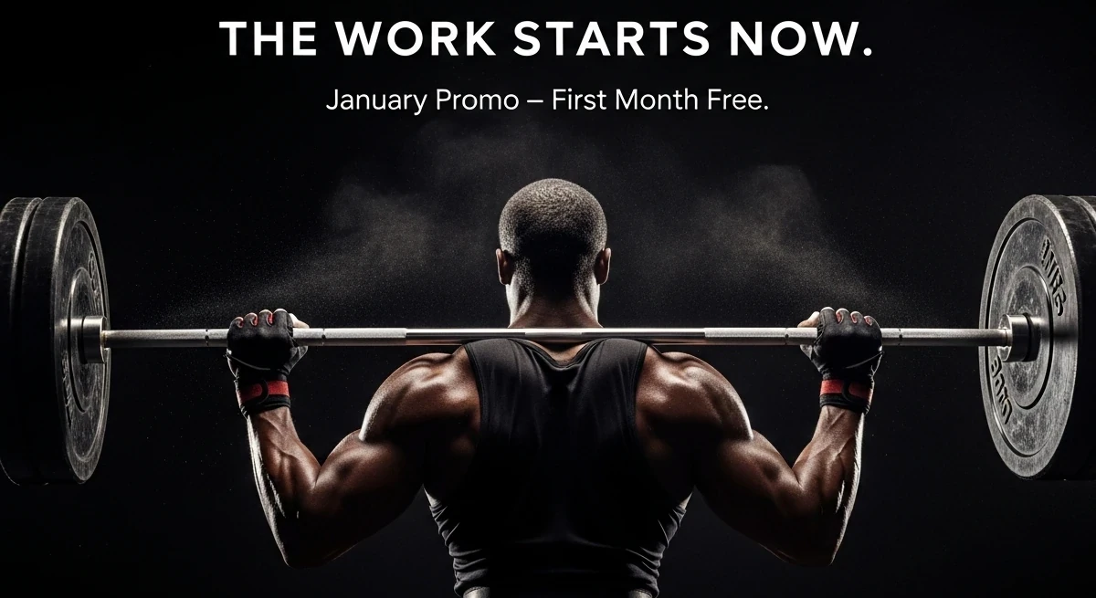 A picture of a social media graphic showing a man lifting weights